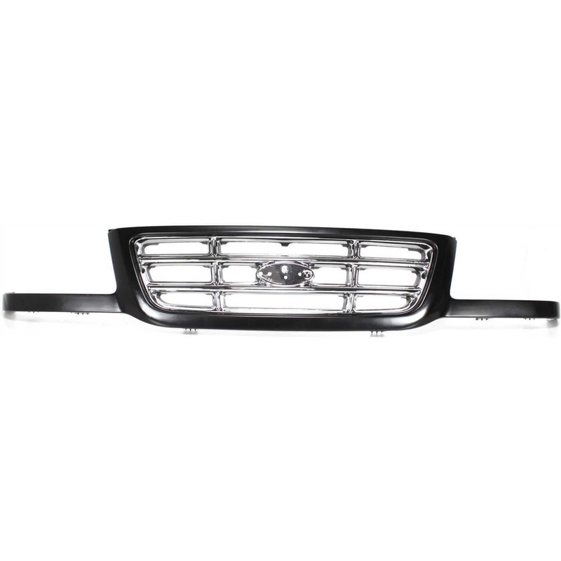 Grille For 2001-2003 Ford Ranger Black Shell w/ Chrome Insert Plastic