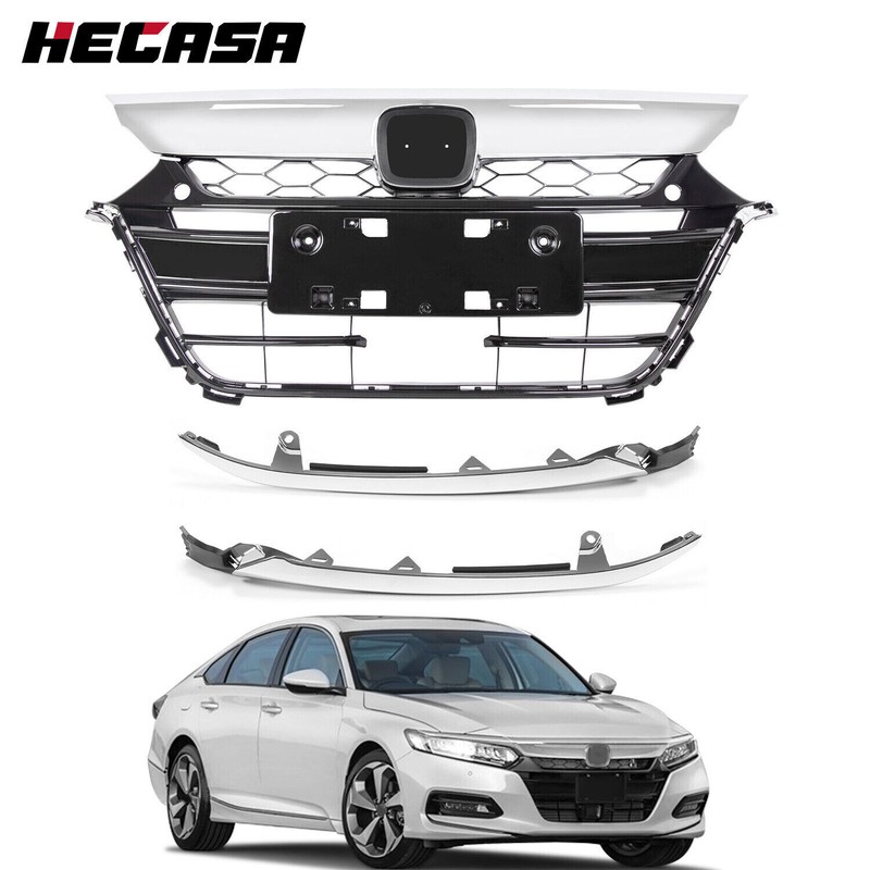 For Honda Accord 2018 2019 Front Bumper Grille Black W/Chrome+Headlight Molding
