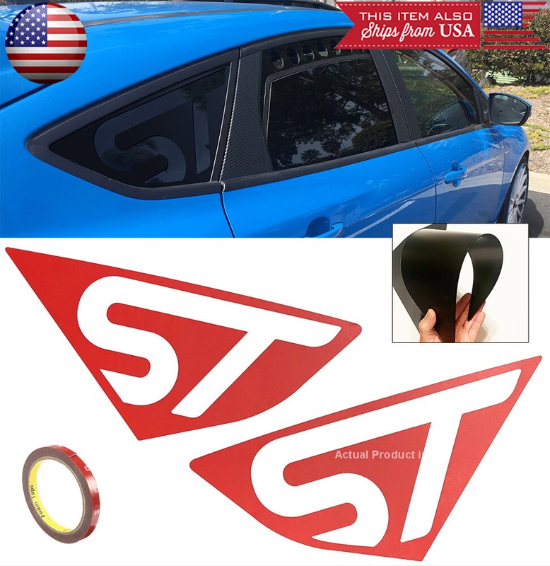 ST Poly Satin Red Quarter Window Glass Cover Louver For 12-18 Focus Hatchback