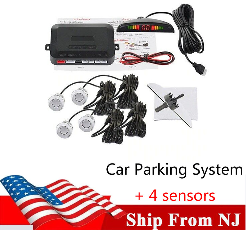 4 Parking Sensor Buzzer Reverse Backup Rear Radar Alarm System Kit LED Display