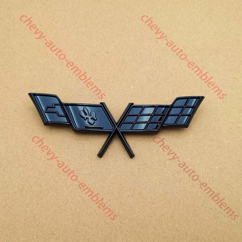 2Pcs Gloss Black Fits 1977-1979 C3 Fender Emblem Crossed Cross flags 3D Badg gallery