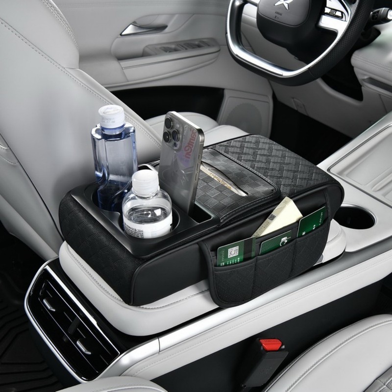 Car Armrest Cushion Center Console Cover with Cup Holder&Tissue Box&Phone Holder