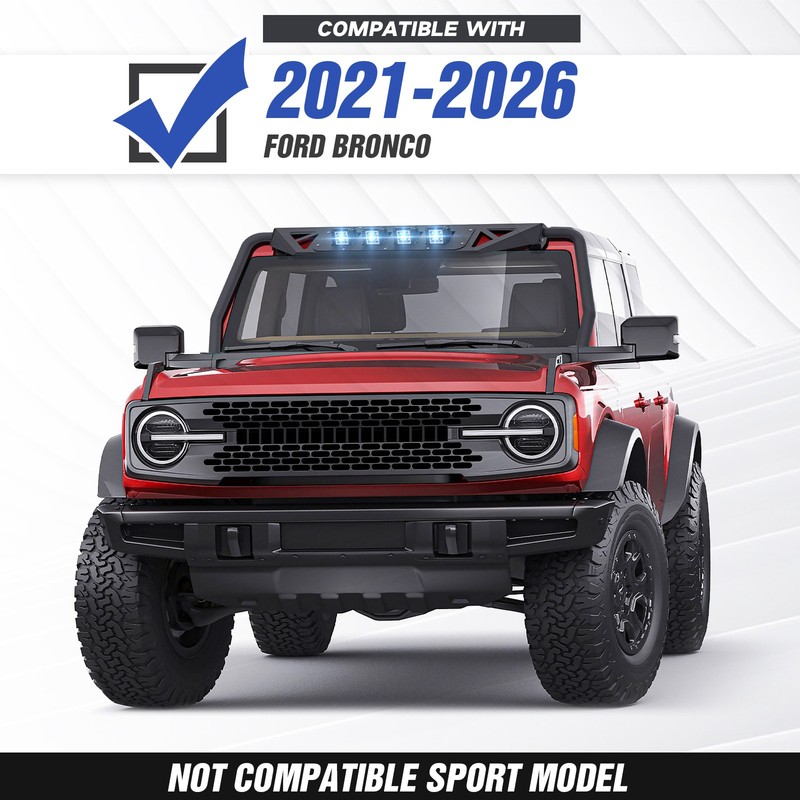 Front Windshield Frame Cover For 2021-2026 Ford Bronco 2/4 Doors W/ LED lights gallery