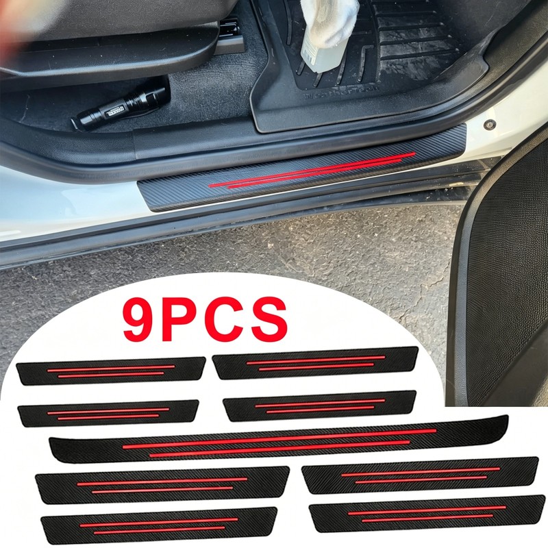 9x Carbon Fiber Leather Car Door Sill & Trunk Threshold Protector Kit For Honda