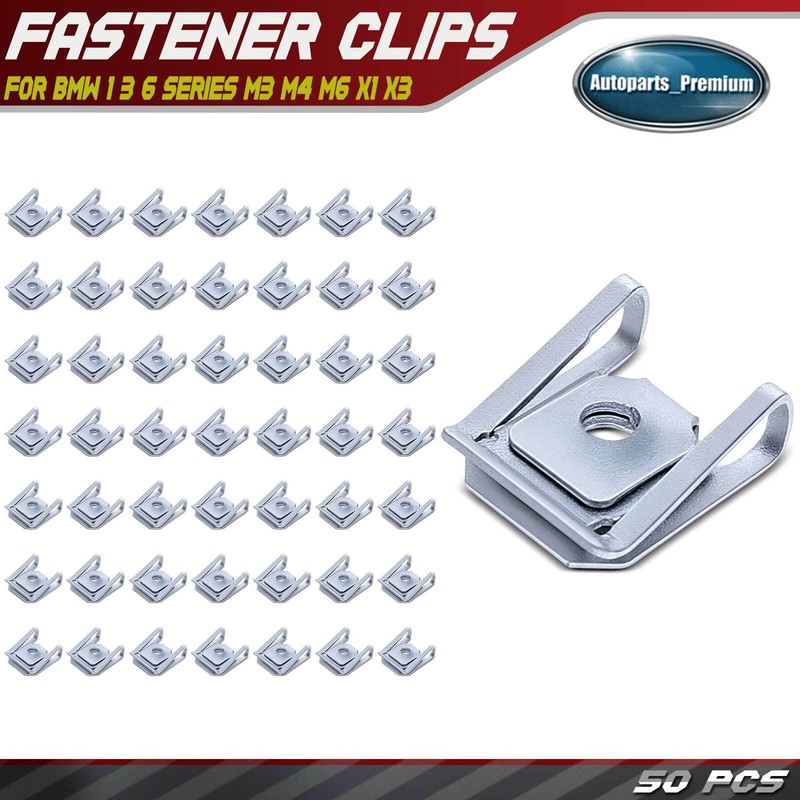 50Pcs 9mm Silver Zinc Retainer Clips Metric U-Nut for BMW 1 3 6 Series M3 M4 M6