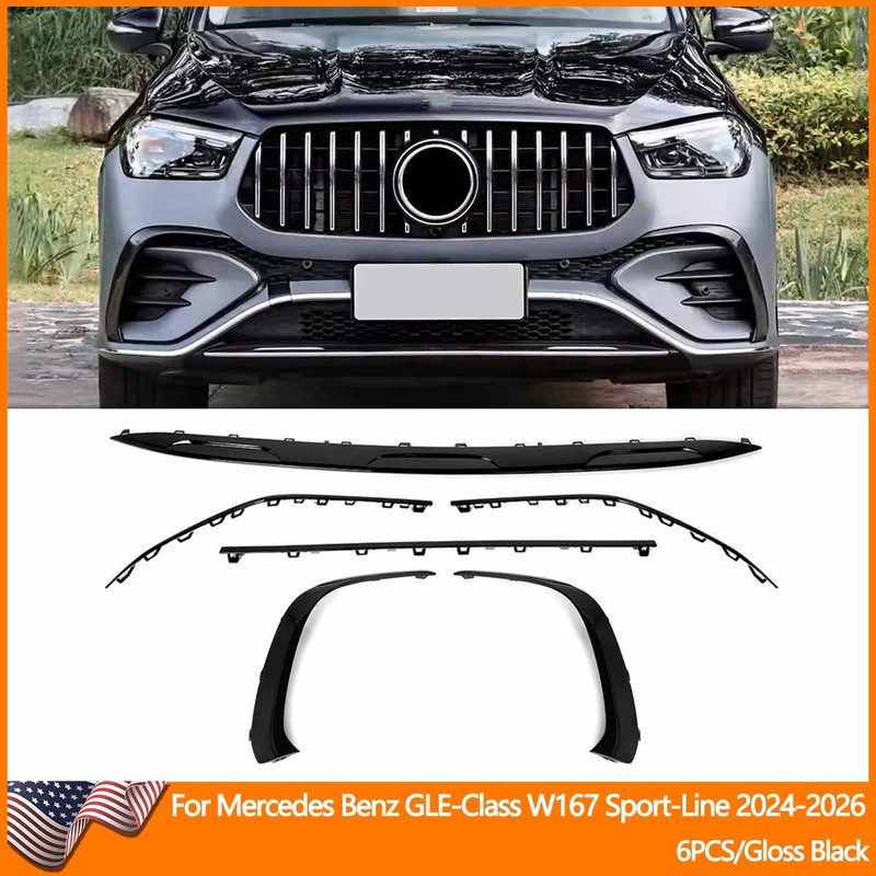 Black Front Bumper Molding Trim Strip Set For Mercedes Benz W167 GLE 2024-2025