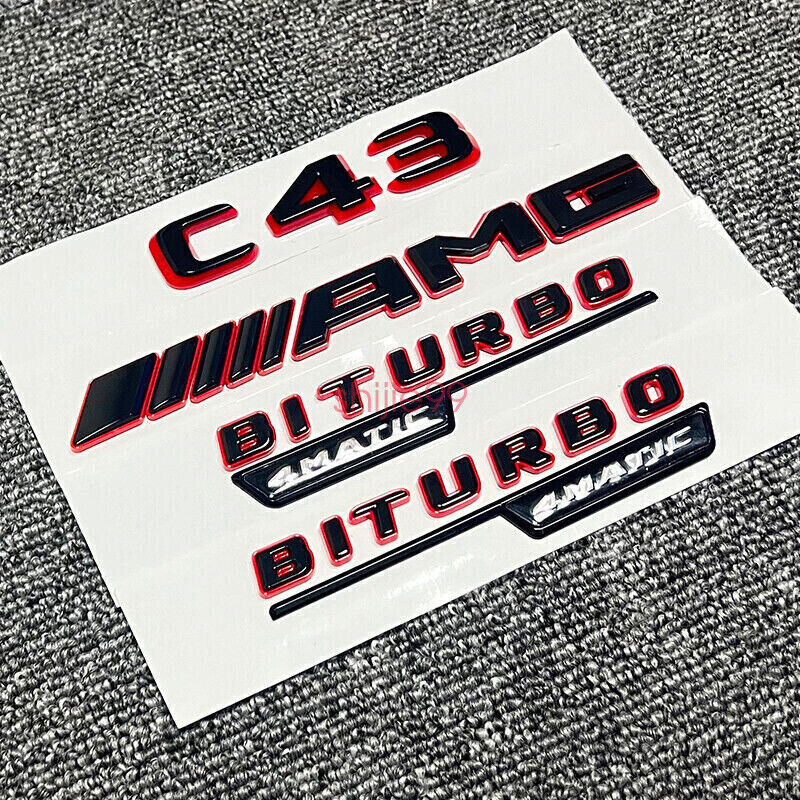 Black C43 AMG BITURBO 4MATIC Rear Star Emblem Badge Set For Mercedes C43 W205