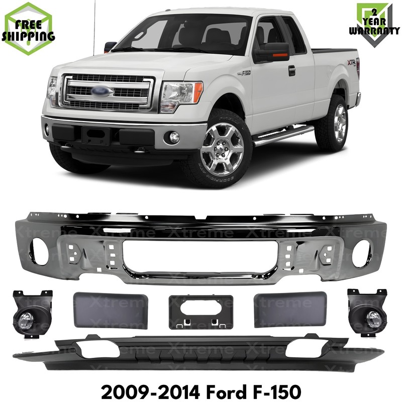 Front Bumper Chrome Steel & Fog Lights Assembly Kit For 2009-2014 Ford F-150