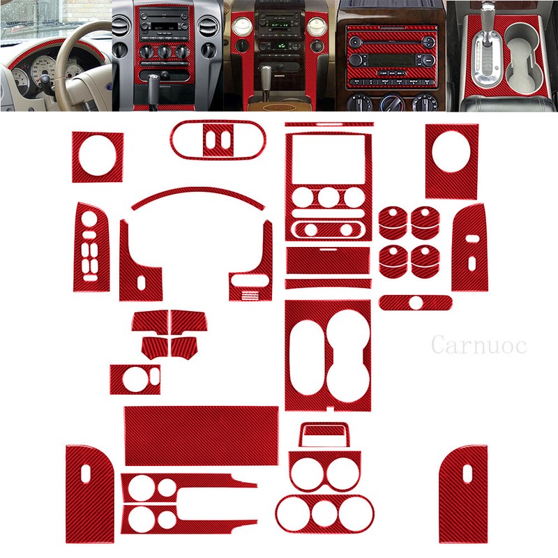39pcs Red Carbon Fiber Interior Full Dash Center Console Cover Trim Set For F-15