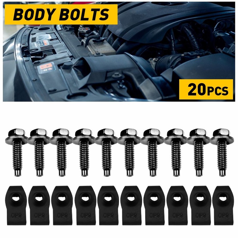 20x Body Bolts & U-nut Clips 5/16-18 x 1-3/16″ – 1/2″ hex Metal Fit Ford Truck