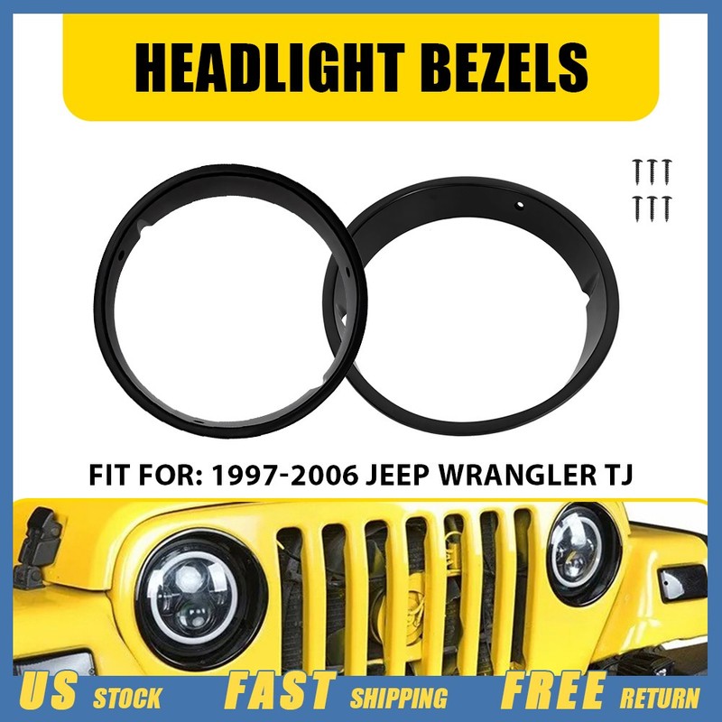 2Pcs Bezels Headlight Cover Ring ABS Gloss Black for Jeep Wrangler TJ 1997-2006