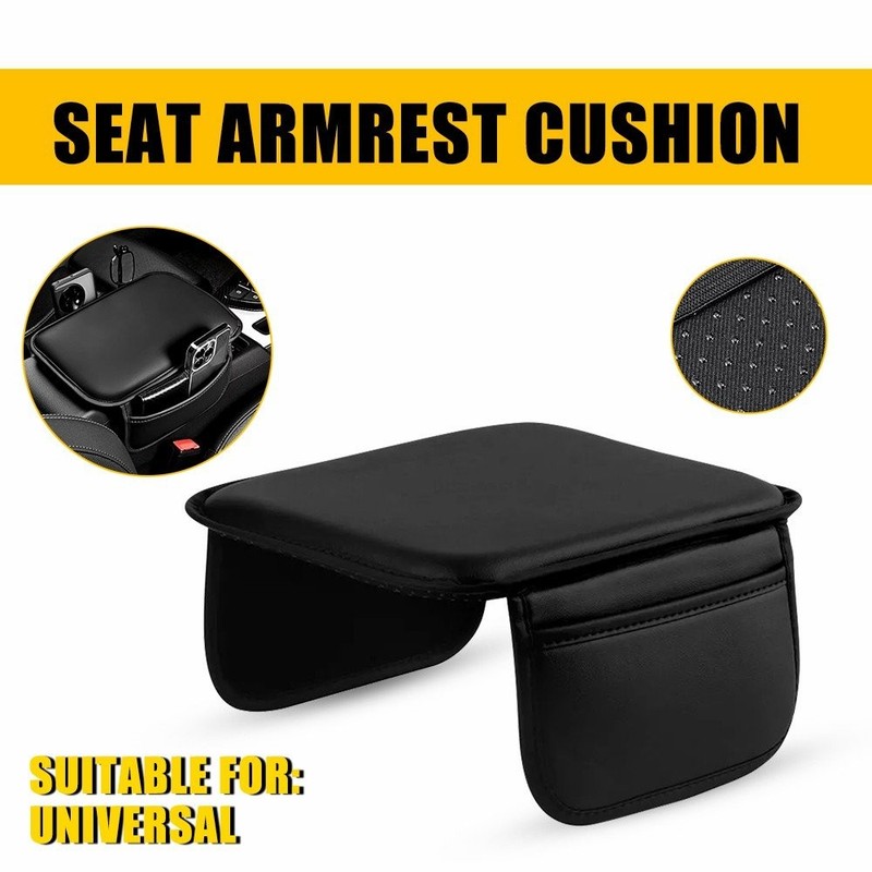 Black Leather Inner Armrest Seat Cushion Protector Storage Pad Universal Comfort