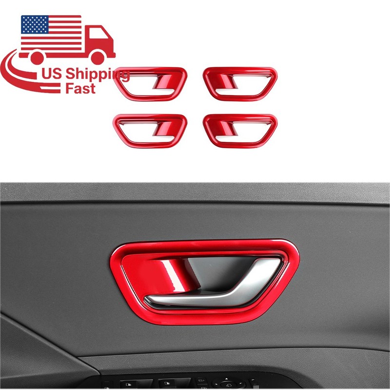 Tuning Gloss Red Inner Door Handle Bowl Cover Trims For Hyundai Kona 2024-2026
