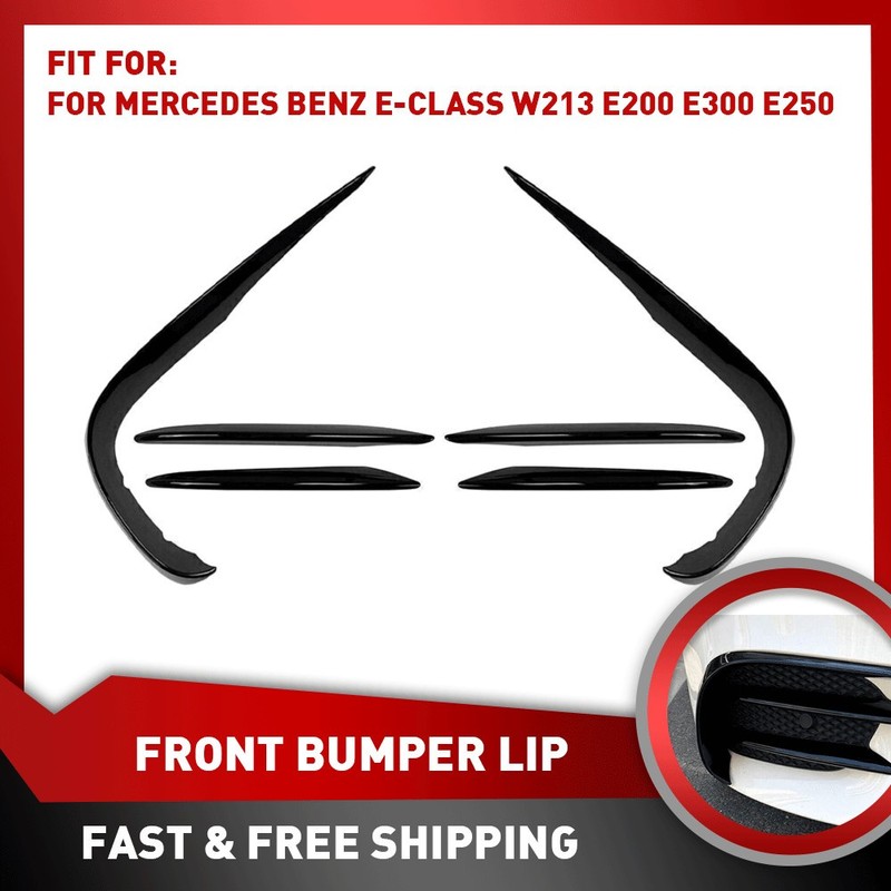 For Benz E-Class W213 16-20 AMG Sport Front Bumper Lip Spoiler Fins Canard Black