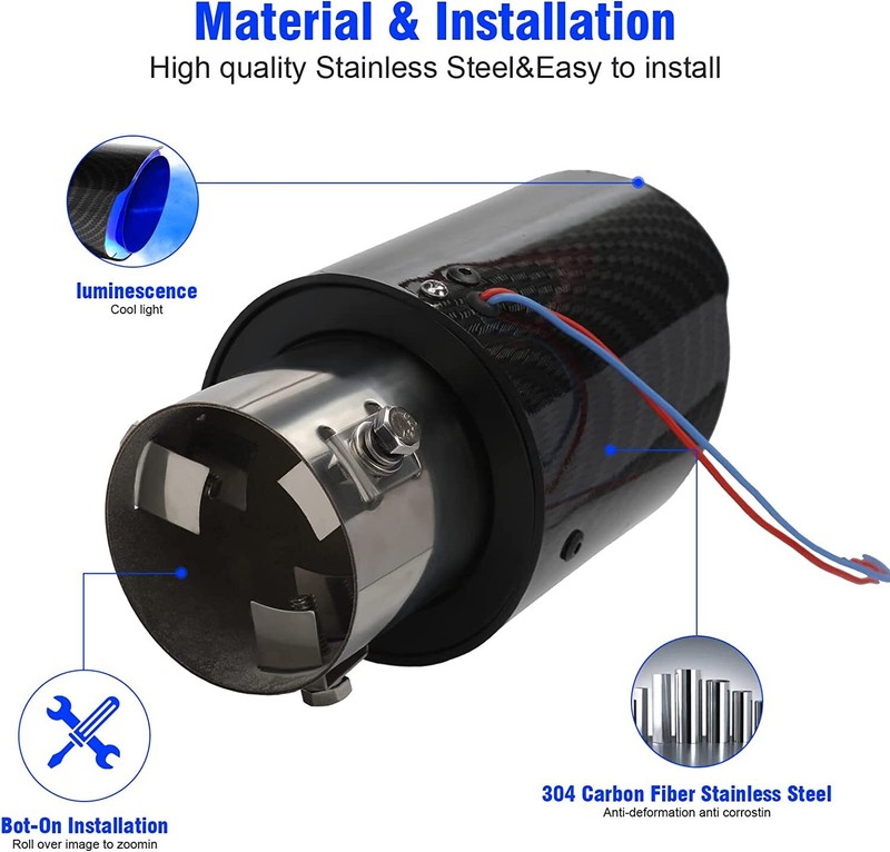 Car Modified LED Luminous Muffler Tip Tail Pipe Carbon Fiber Curved Universal gallery