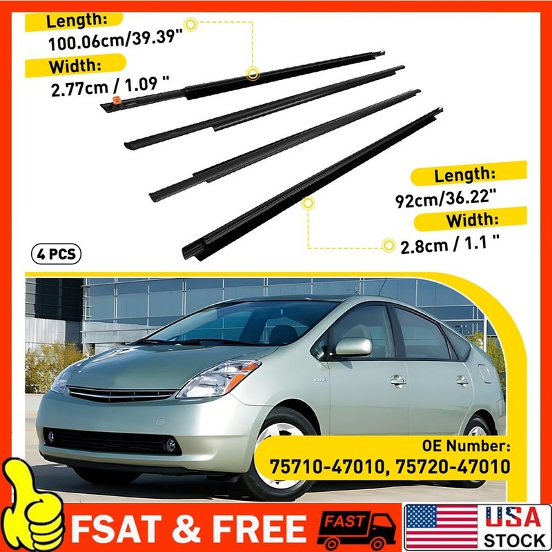 Outer Window Weatherstrip Molding Trim Seal Belt For Toyota Prius 2004 05 06-09