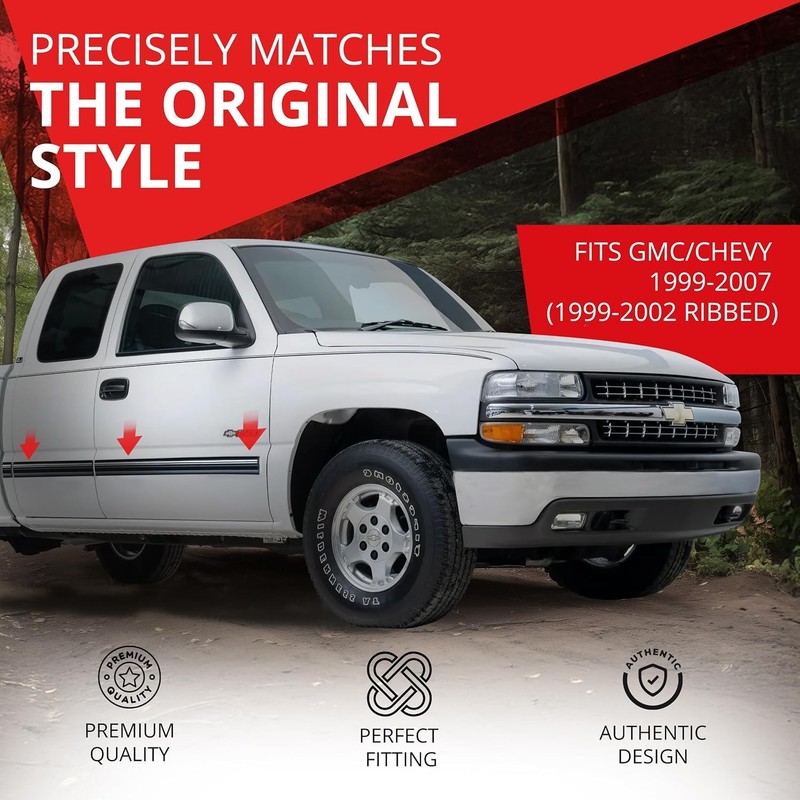 ALL-FIT Black Chrome Body Side Molding 99-07 Chevy Silverado Tahoe CK Ribbed 3⅞" gallery