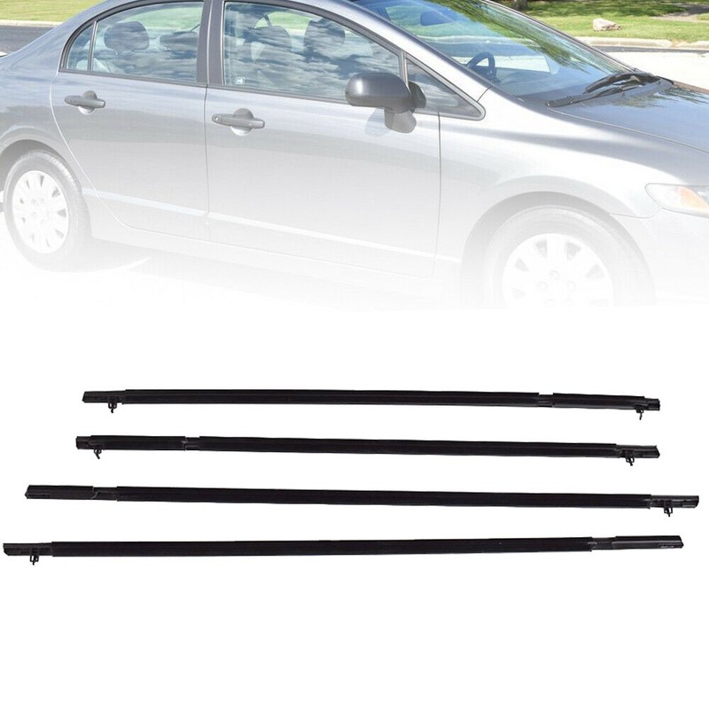 For Honda Civic 2006-2011 4Pcs Weather Strip Car Window Moulding Trim Seal Belt