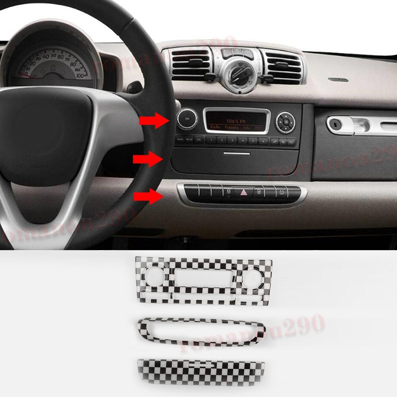 For smart fortwo 2011-2015 ABS Black White Grid CD And Radio Panel Cover Trim