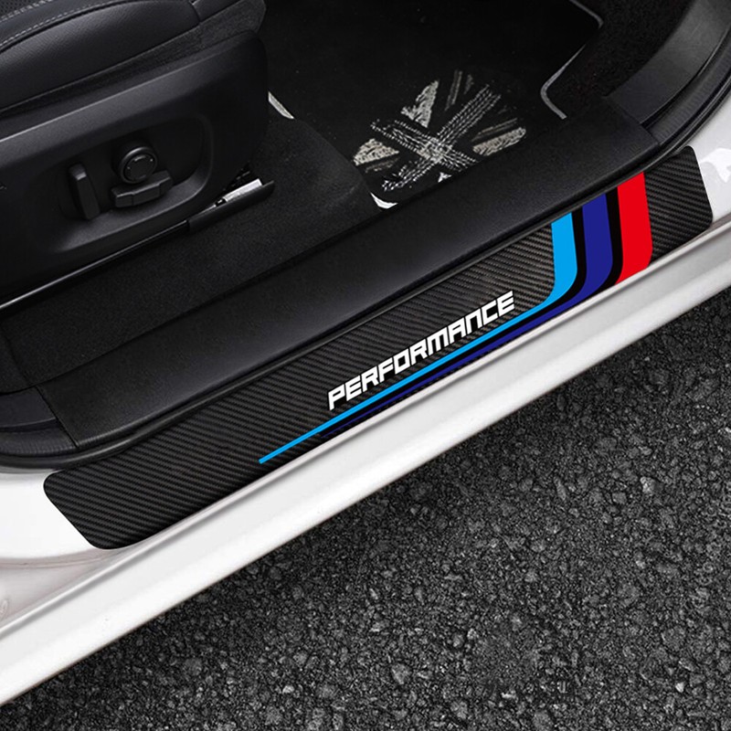 4X For BMW X1/X3/X5 M5 Series Carbon Fiber Door Plate Sill Scuff Cover Protector gallery