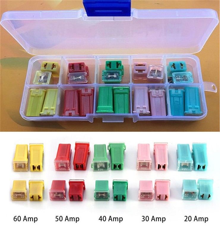 Car Fuses 5 Sizes 20PCS 20A 30A 40A 50A AMP Mini Square Assortment Kit W/Box