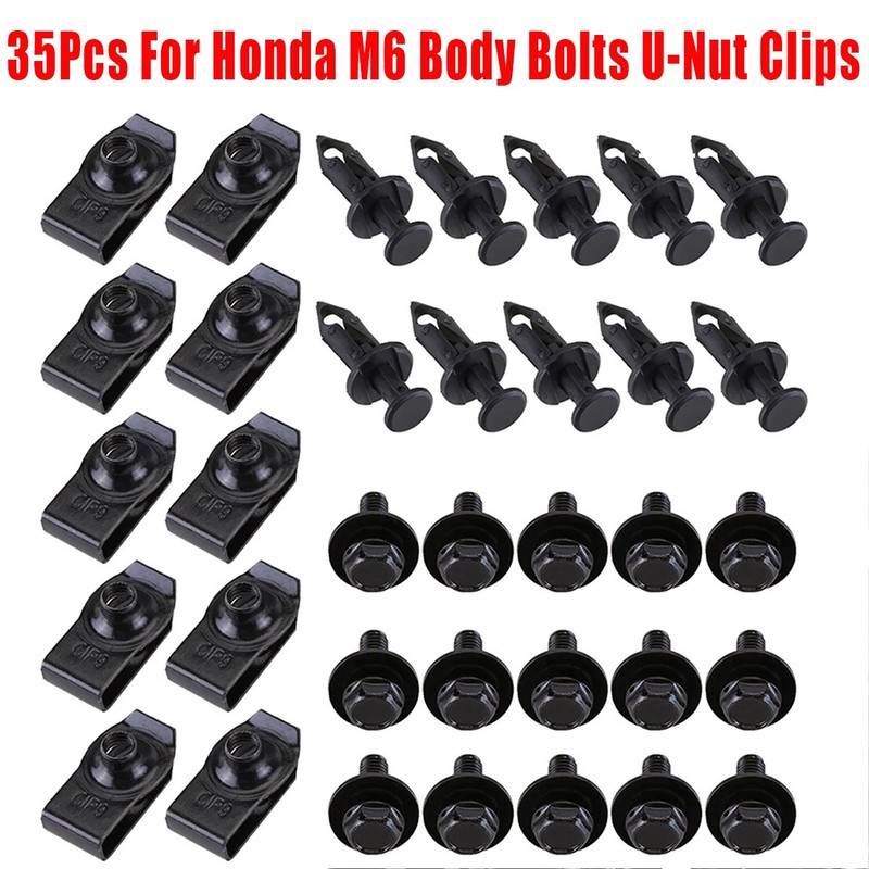 35Pcs M6 Engine Cover Bolts U-nut Clips Silver For Honda Undertray Guard