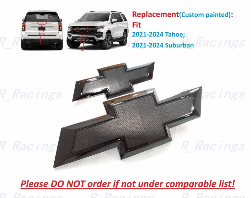 2PC Custom Front Rear Gloss Black Bowtie Emblems Fit 2021-2025 Suburban Tahoe