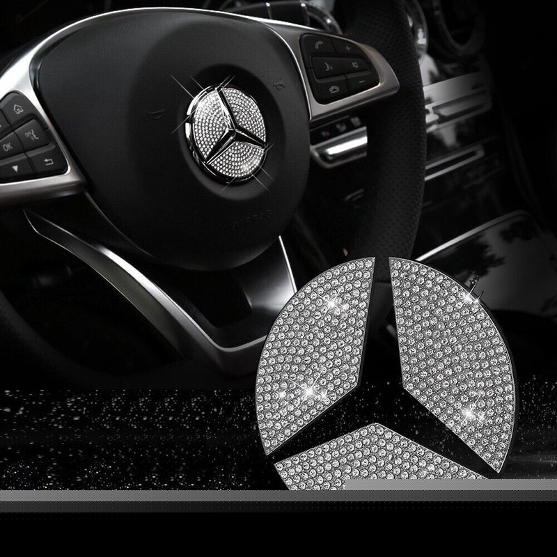 44&49mm Steering Wheel Center Rhinestone Emblem For Mercedes C E CLS GLC CLA