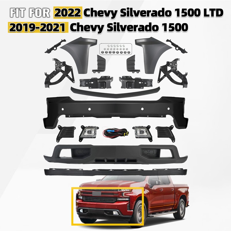 For 2019-2021 Chevy Silverado 1500 Front Bumper Cover Kit w/ Sensor w/ Fog Lamp