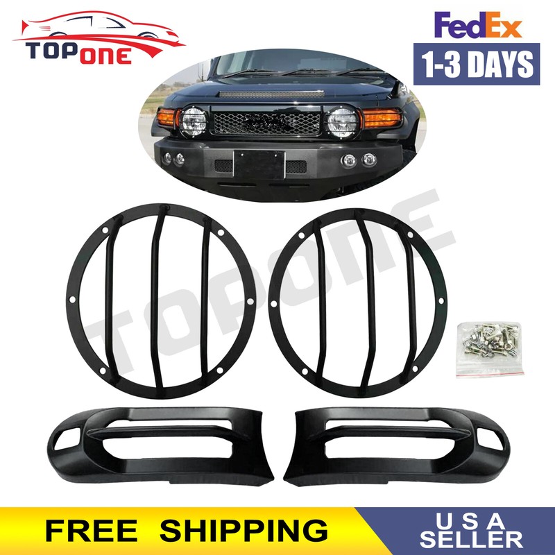 New Iron Front Head Light Lamp Ring & Fog Light Bumper Lamp Cover Trim Set 07-14