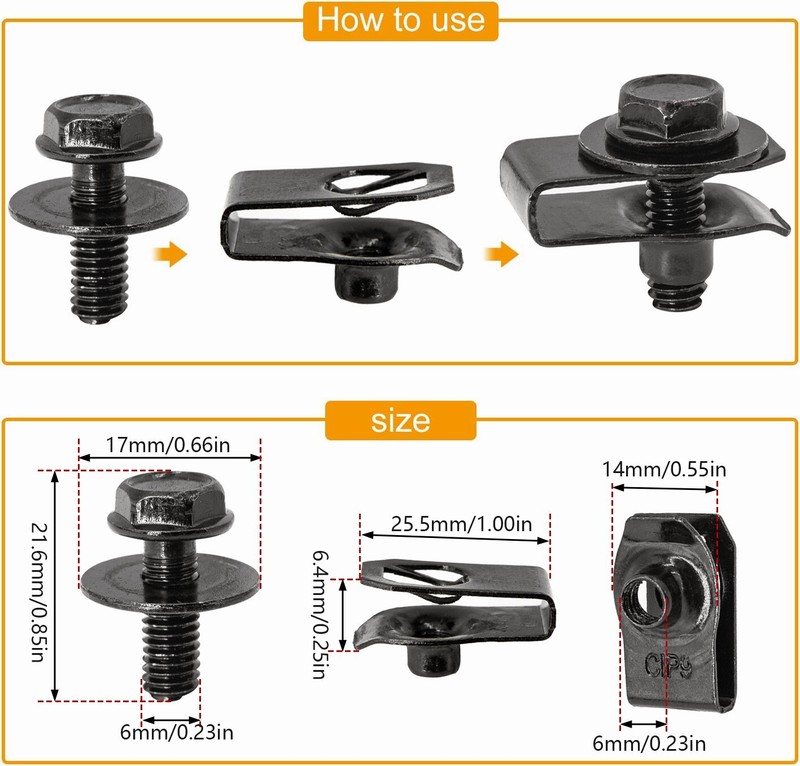 For Chevrolet Silverado 1500 Body Bolts & U-nut Clips M6 Splash Shield Guard gallery