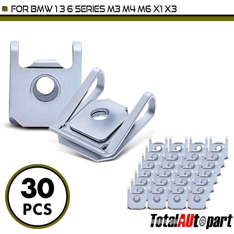 30Pcs Silver Zinc Retainer Clips Metric U-Nut for BMW 1 3 6 Series M3 M4 M6 9mm