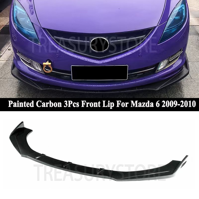 For Mazda 6 2009-2010 Painted Carbon 3Pcs Front Bumper Body Lip Spoiler Splitter