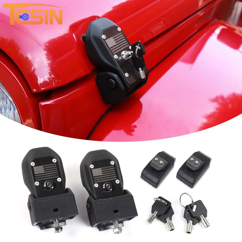 For Jeep Wrangler JK 2007-2018 Engine Hood Locking Latch Catch Kit Black US Flag