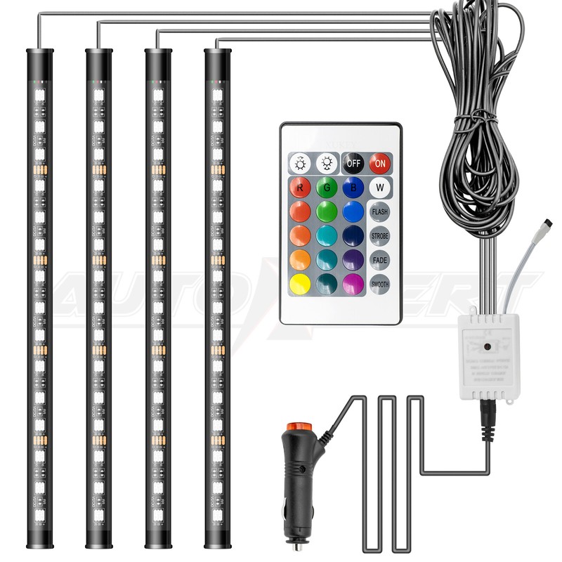 60 LED RGB Light 4PCS Strips Interior Neon Floor Decor Atmosphere Remote Control