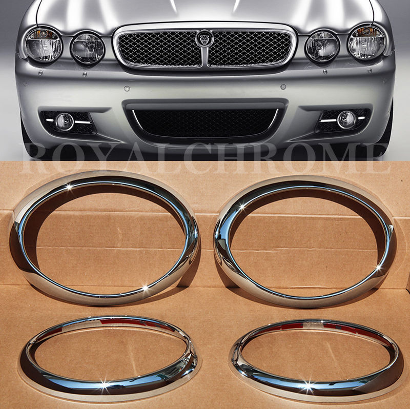 DELUXE Set of 4x New HEADLIGHT TRIMS for JAGUAR X TYPE 01-09 ROYAL BRIGHT CHROME