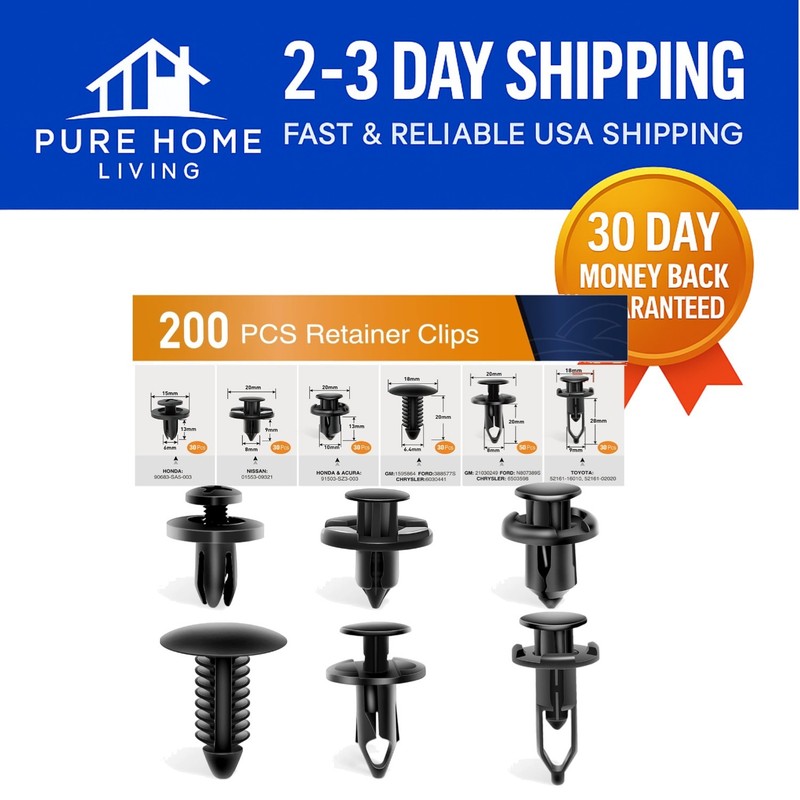 200 Pcs of Heavy-Duty Universal Plastic Fender Clips – 6 Size Auto Fasteners