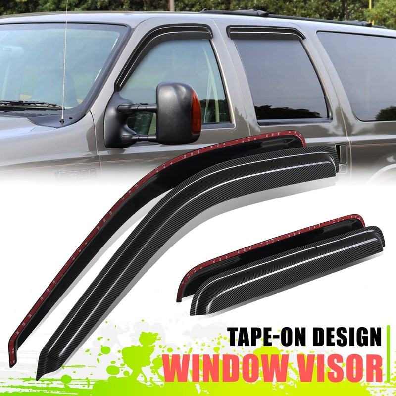 Glossy Black 3M Tape 4PC Sun Rain Guard Window Visors for Ford Excursion 00-05