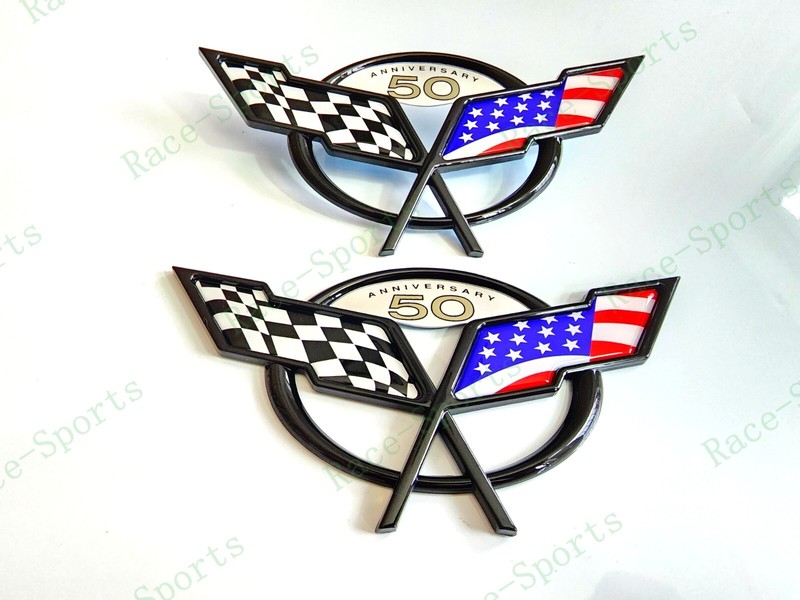 Black Front Rear 50Th Anniversary Cross Blue US Flag Emblem 1997-2004 C5Corvette