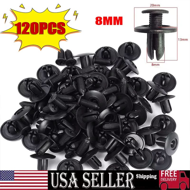 120PCS 8mm Bumper Clips Retainer Auto Car Plastic Rivets Fastener Fender Push