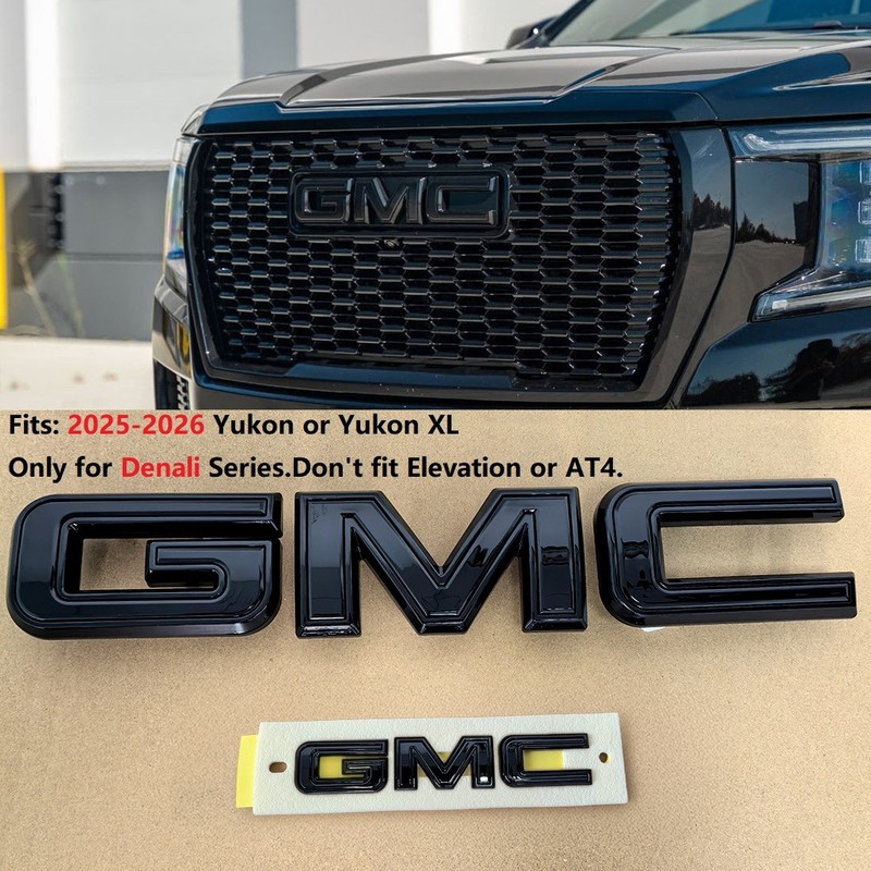 Kit OEM Grille & Rear GMC Emblem for 2025-2026 Yukon Denali XL Gloss Black