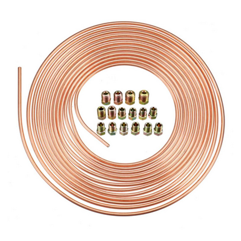 Car 3/16in OD 25ft Roll Copper Nickel Car Brake Fuel Line Tubing Kit Fittings