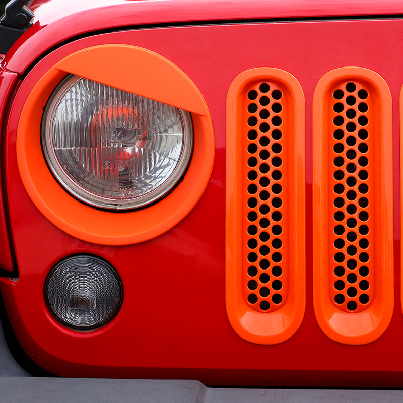 9x Orange Grille Inserts & Headlight Decor Trim Cover for Jeep Wrangler JK 2007+ gallery