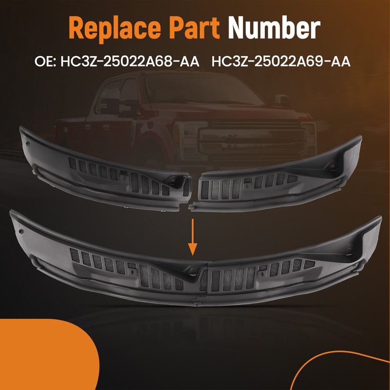 Windshield Wiper Cowl Panel Grille Kit for Ford Super Duty F-250 2017-2022 Black gallery