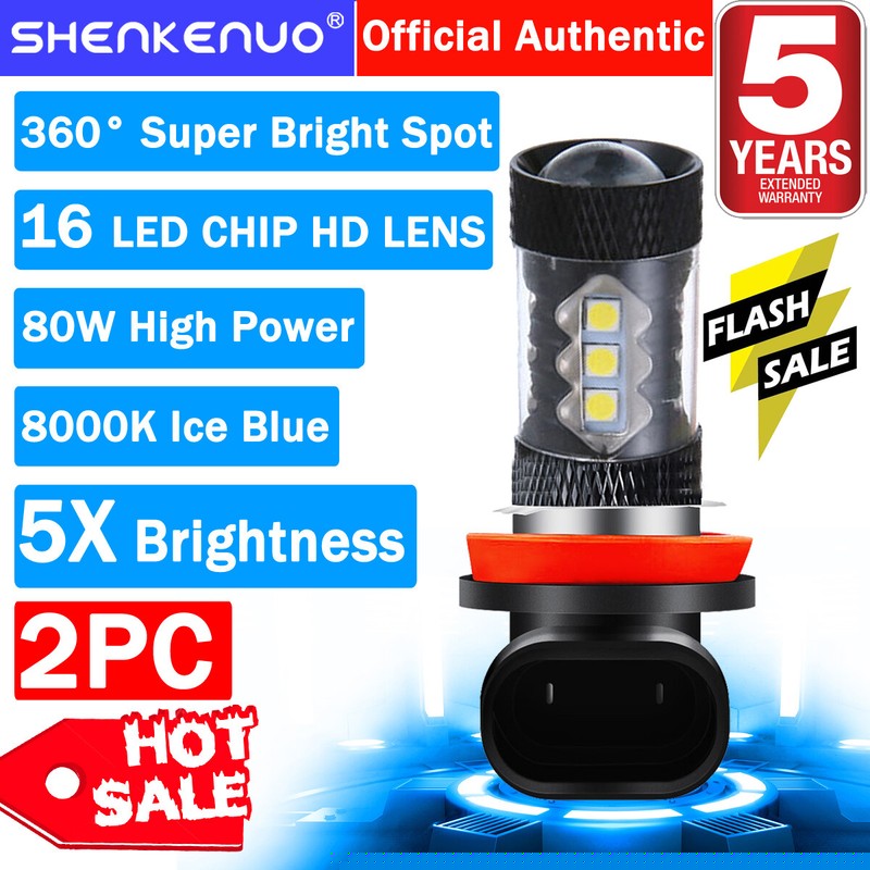 2pc Ice Blue 8000K 80W H8 H9 H11 LED Fog Light Bulbs HY For BMW E90 325 328 335i