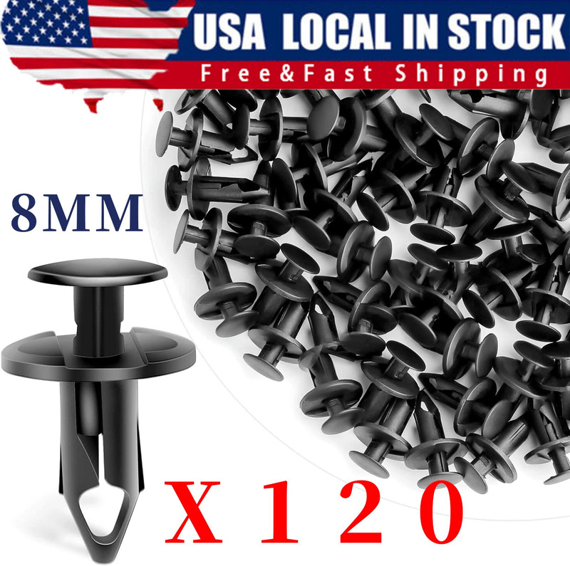 120Pcs 8mm Nylon Bumper Clips Fastener Rivet Retainer for GM Ford Chrysler