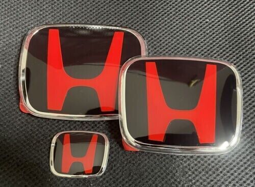 3pcs For Accord Sedan 2018-2021 Black & RED FRONT+REAR+STEERING EMBLEM BADGE