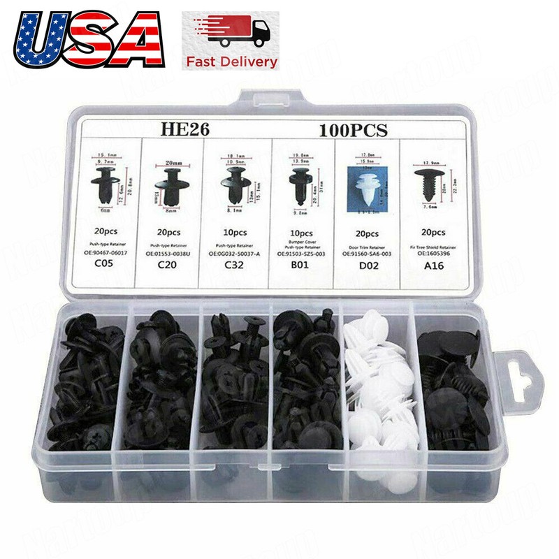 100pcs Car Body Bumper Rivet Retainer Trim Molding Push Pin clip Assortments KIT