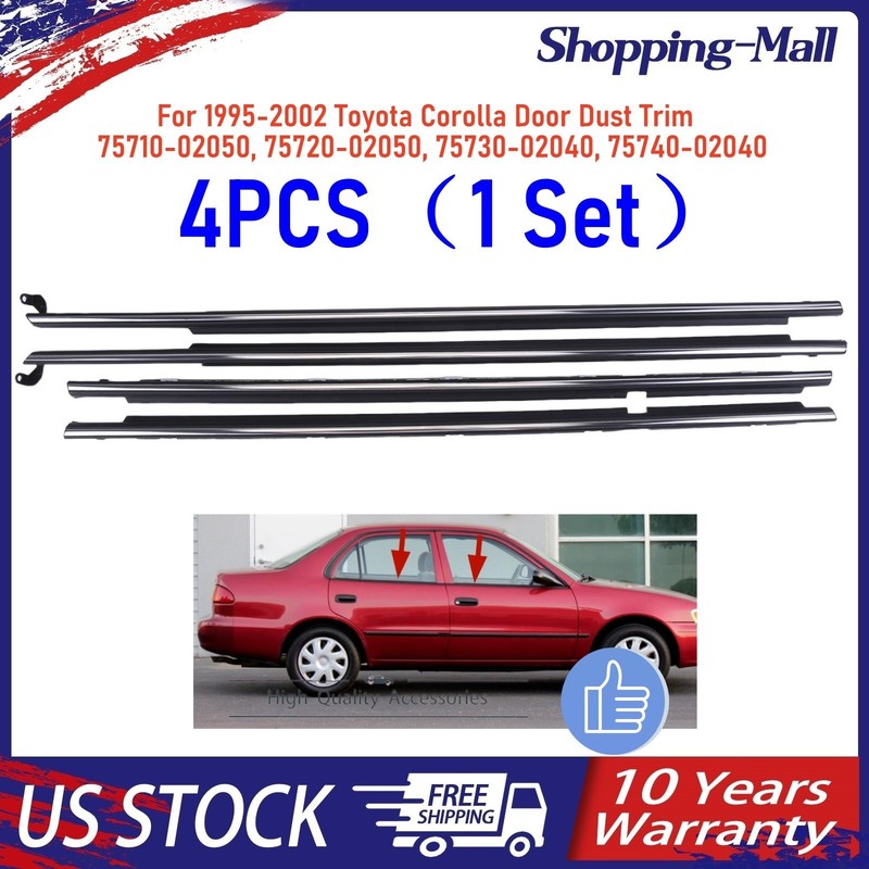 4PCS For Toyota Corolla 1995-2002 Door Dust Trim Door Belt Molding Weatherstrip