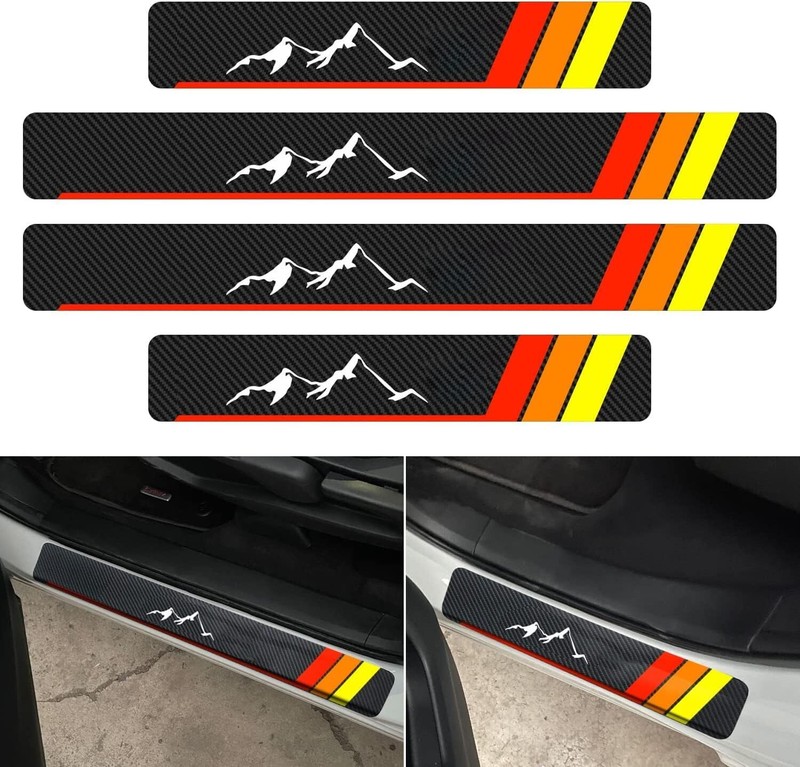 JJMY Car Door Sill Protector Mountain 3D Carbon Fiber Cover For Toyota 4Runner